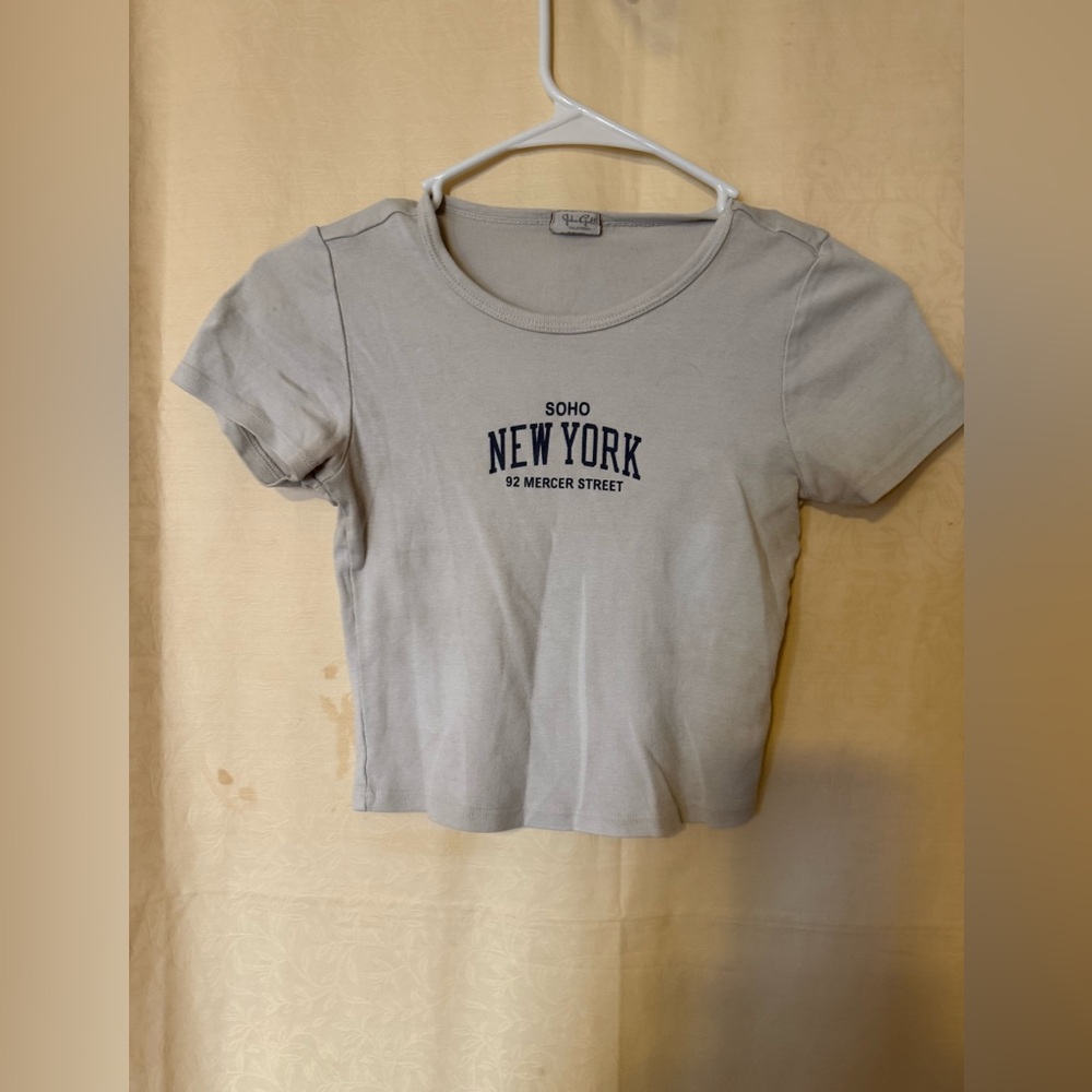 John Galt Brandy Melville Top, Women’s Small Off White Crop Graphic T-shirt
